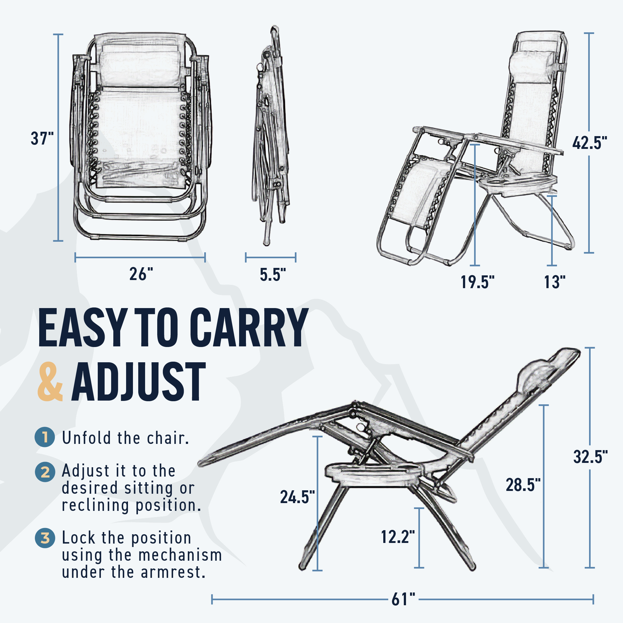 Adjustable Zero Gravity Folding Chair w/ Side Table