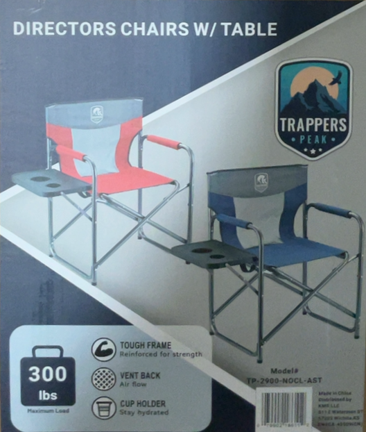 Folding Directors Chair w/ Side Table (3 Red and 3 Blue Assortment in PDQ Display - Price reflects each