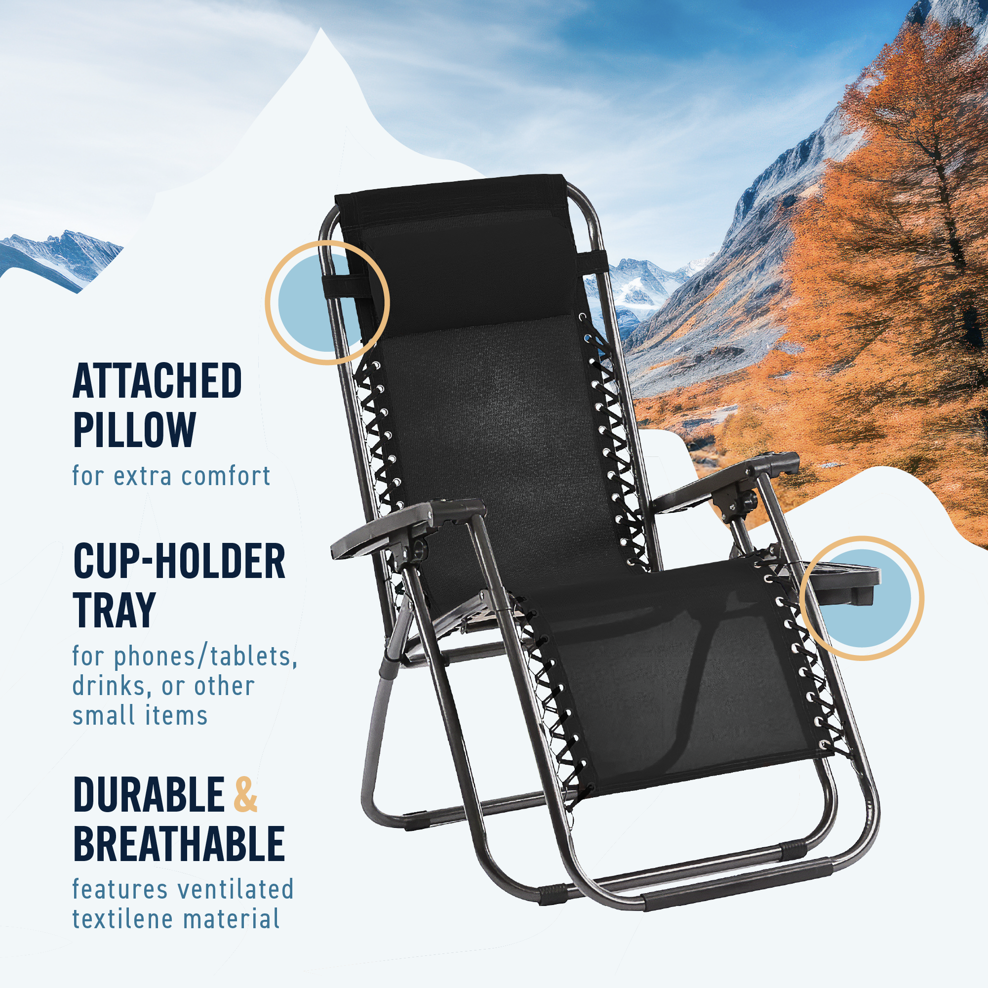 Adjustable Zero Gravity Folding Chair w/ Side Table