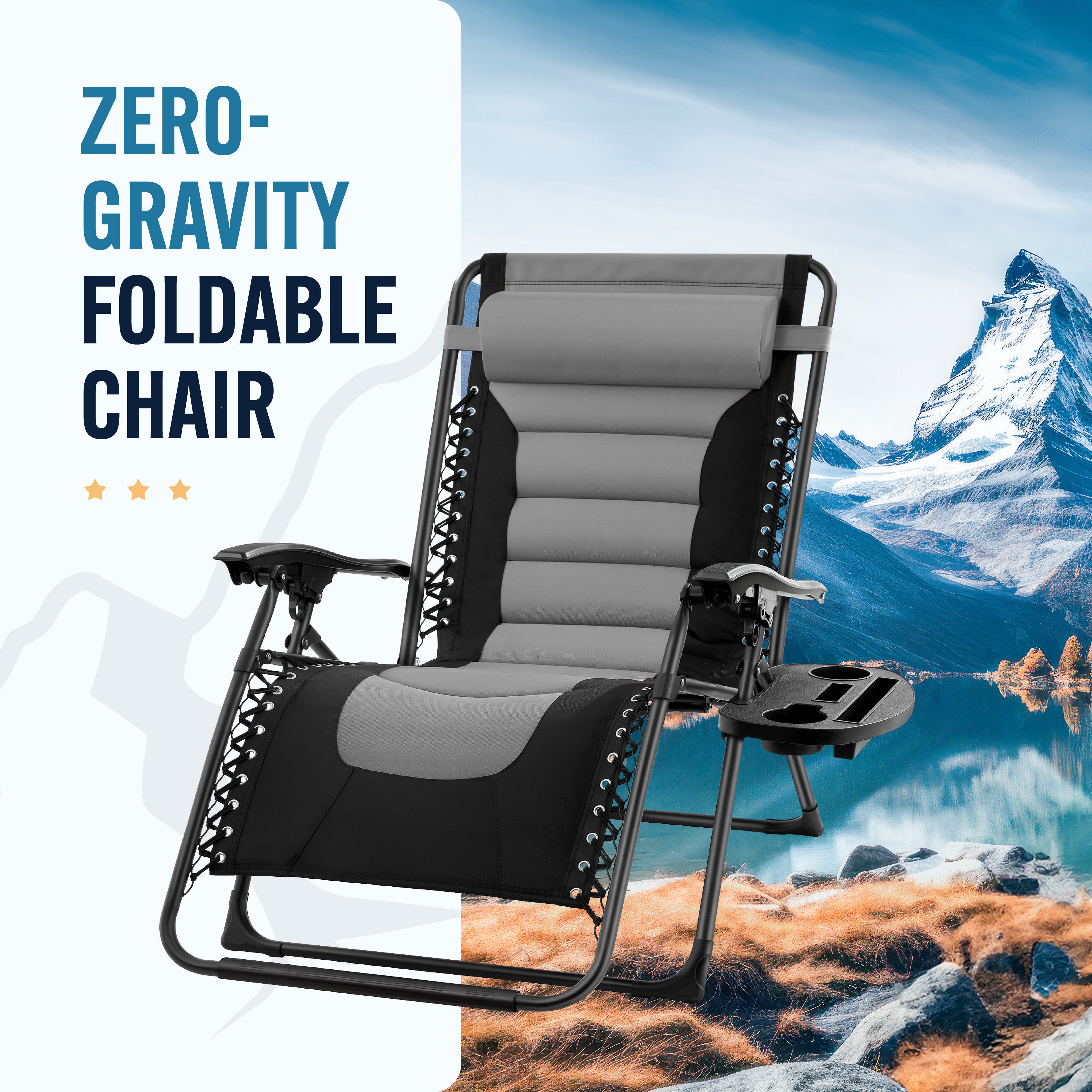 Oversized Adjustable Zero Gravity Folding Chair w/ Side Table